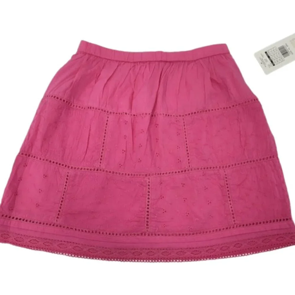 Just Friends Y2K Eyelet Pink Girl's Skirt 100% Cotton Size XL 6 NWT